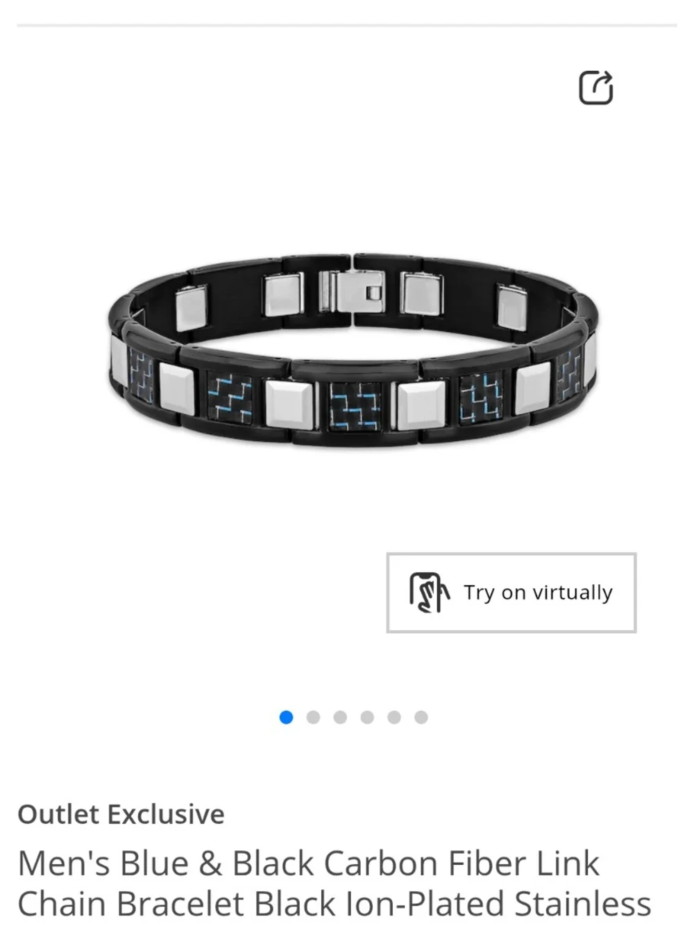 Men's Blue & Black Carbon Fiber Link Chain Bracelet, Tungsten 9